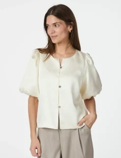 Neo Noir Aisa Dull Satin Bluse - Ivory