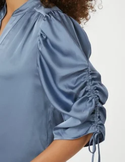Neo Noir Alvira Drapy Satin Bluse - Blå