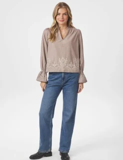 Neo Noir Amara Striped Emb Bluse - Camel