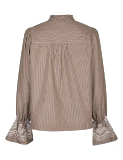 Neo Noir Amara Striped Emb Bluse - Camel