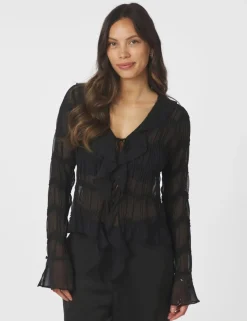 Neo Noir Anika Crepe Chiffon Bluse - Sort