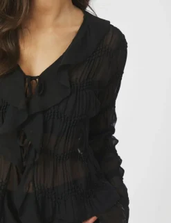 Neo Noir Anika Crepe Chiffon Bluse - Sort