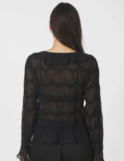 Neo Noir Anika Crepe Chiffon Bluse - Sort
