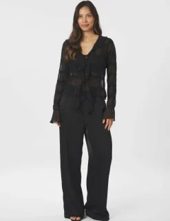 Neo Noir Anika Crepe Chiffon Bluse - Sort