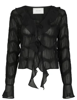 Neo Noir Anika Crepe Chiffon Bluse - Sort