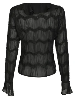Neo Noir Anika Crepe Chiffon Bluse - Sort