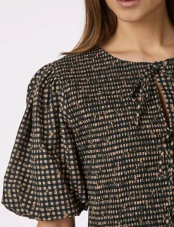 Neo Noir Auda Check Smock Kjole - Ternet