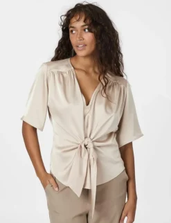 Neo Noir Casadia Heavy Sateen Bluse - Sand