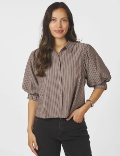 Neo Noir Etta Soft Stripe Stone Skjorte - Brun