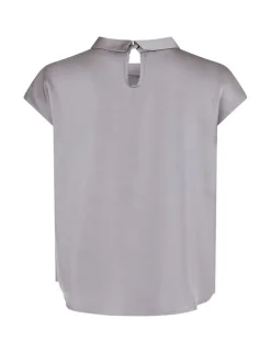 Neo Noir Fleur Drapy Satin Bluse - Grå