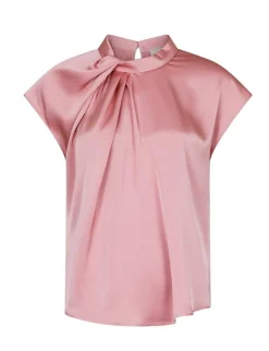 Neo Noir Fleur Drapy Satin Bluse - Pink