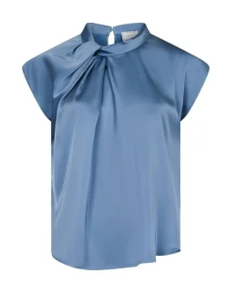 Neo Noir Fleur Drapy Satin Bluse - Blå