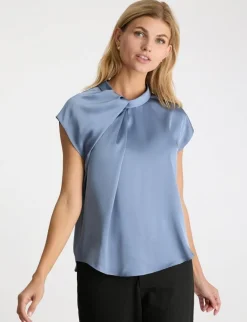 Neo Noir Fleur Drapy Satin Bluse - Blå