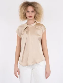 Neo Noir Fleur Drapy Satin Bluse - Sand