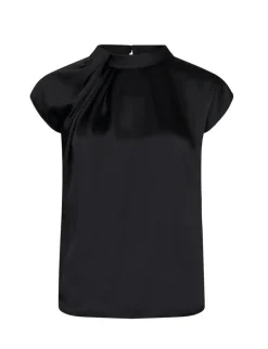 Neo Noir Fleur Drapy Satin Bluse - Sort