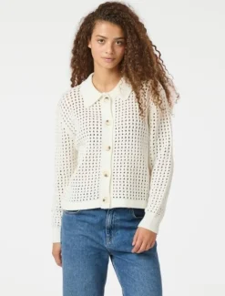 Neo Noir Laurana Crochet Cardigan - Creme