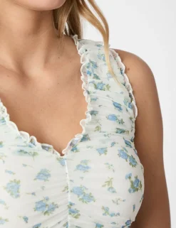 Neo noir Nicolla Mesh Botanical Top - Lyseblå