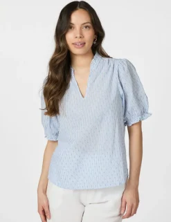 Neo Noir Odesa Dot Stripe Bluse - Lyseblå