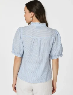 Neo Noir Odesa Dot Stripe Bluse - Lyseblå