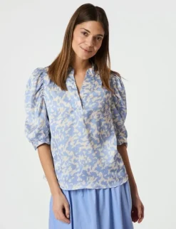 Neo Noir Roella Graphic Fade Bluse - Lyseblå