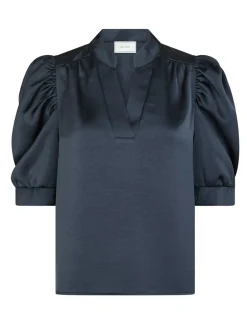 Neo Noir Roella Heavy Sateen Bluse - Mørkeblå