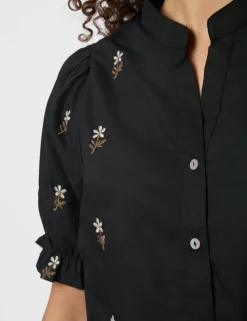 Neo Noir Savy Flower Emb Bluse - Sort