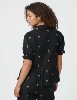 Neo Noir Savy Flower Emb Bluse - Sort