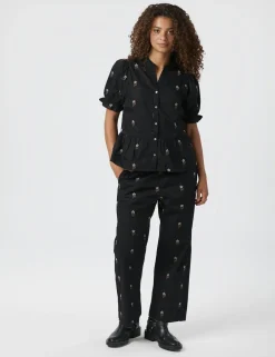 Neo Noir Savy Flower Emb Bluse - Sort