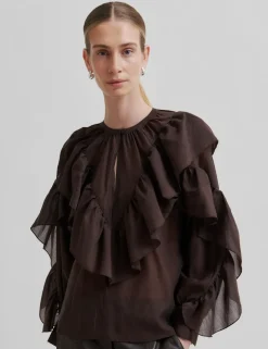 Second Female Fria Frill Bluse - Mørkebrun