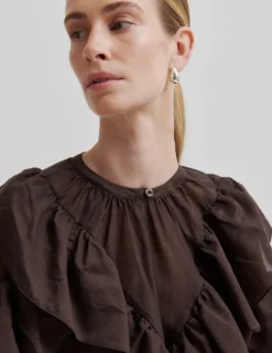Second Female Fria Frill Bluse - Mørkebrun